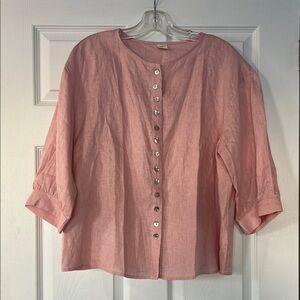 100% linen Pink Women's Button-Down Shirt